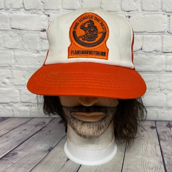 Vintage Trucker Hat Mesh Cap Snapback Orange Plains Motor Inn Across The West - Picture 1 of 14